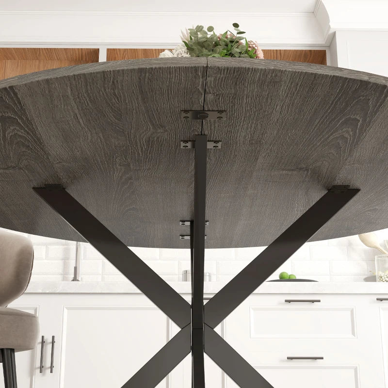 47" Round Kitchen Table for 4, Industrial Dining Table with Steel Legs for Dining Room, Grey Wood Grain and Black