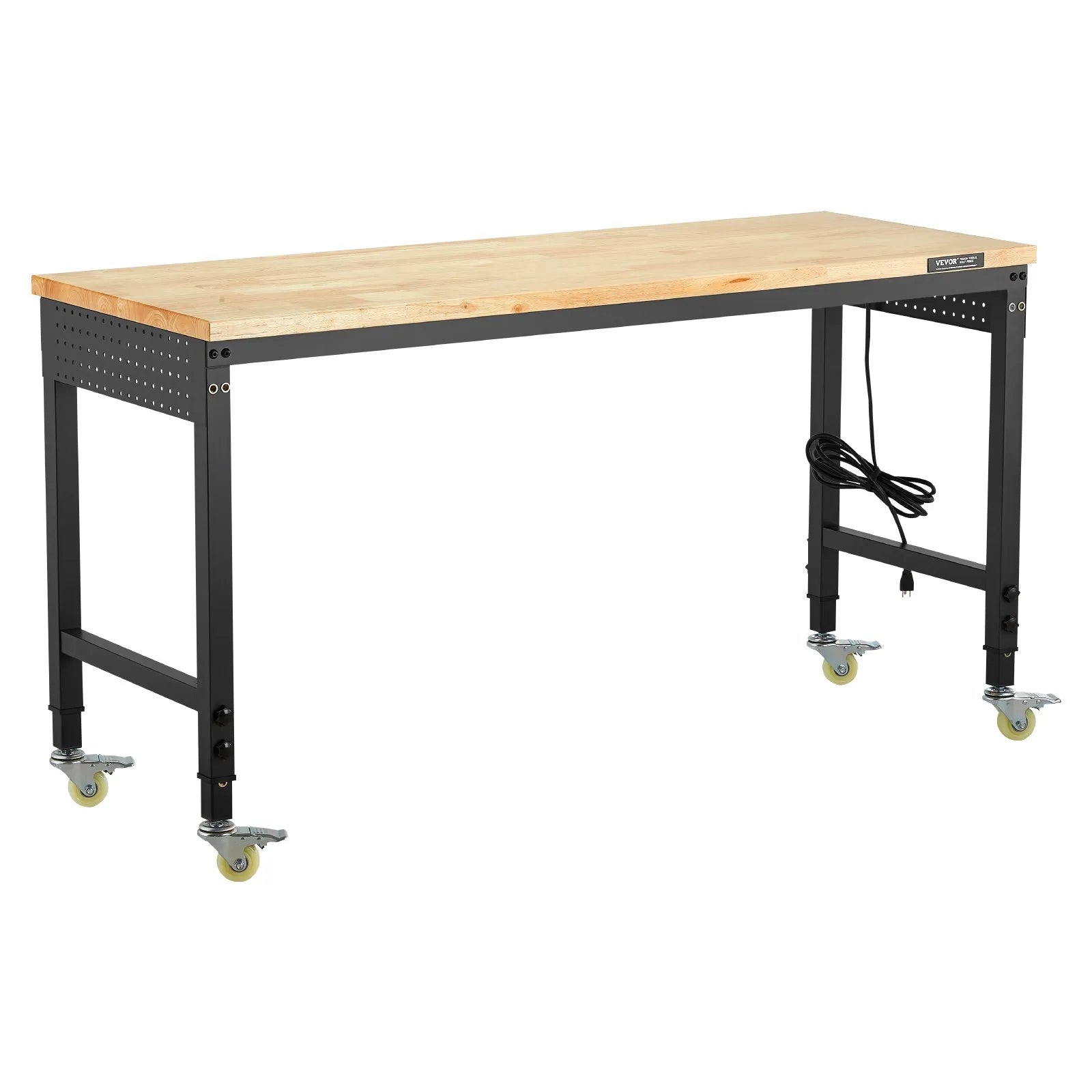 VEVOR 60" Workbench on Wheels Adjustable Height Table with Power Outlet & Pegboard