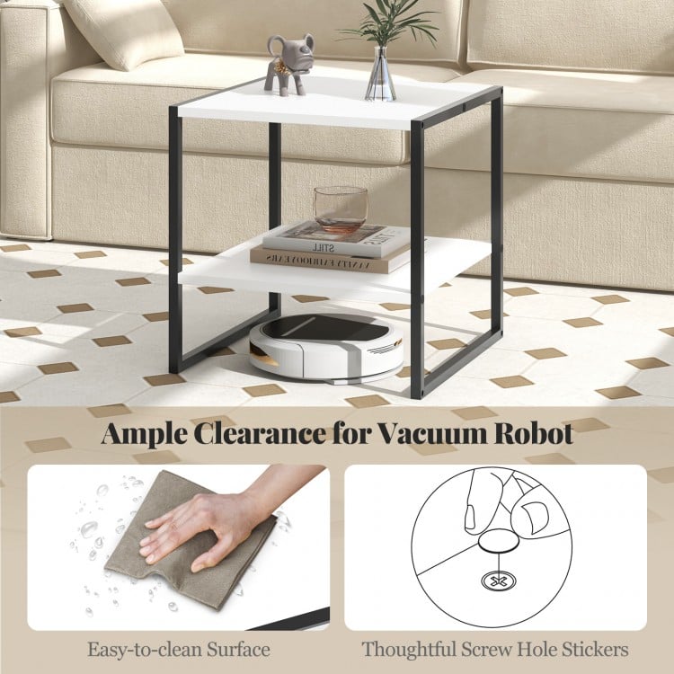 2-Tier Square End Table with Storage Shelf Reversible Design-White