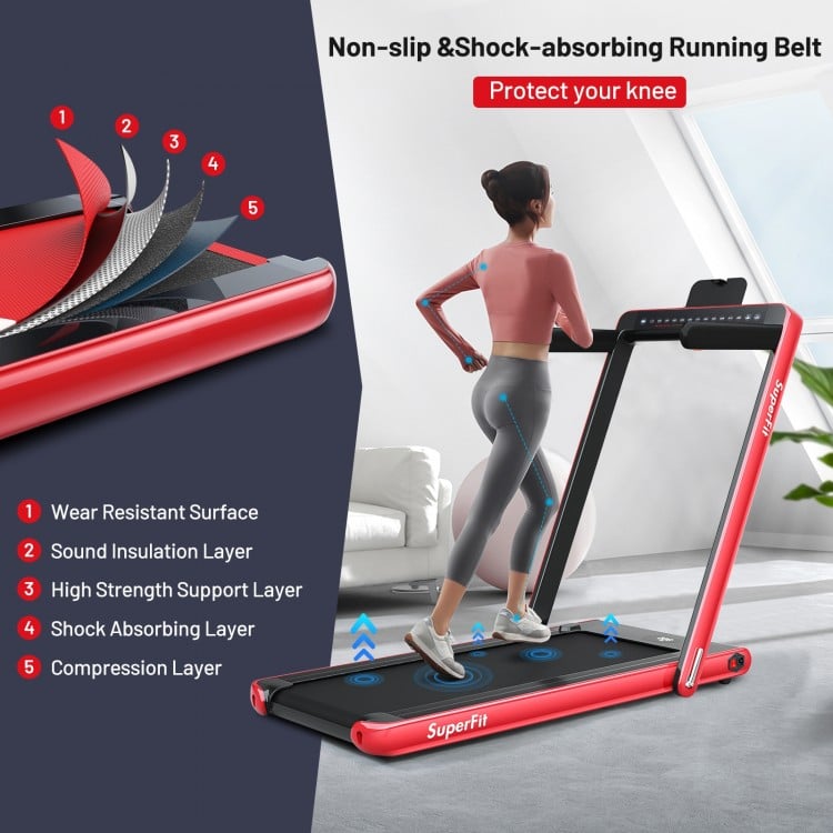 2-in-1 Electric Motorized Health and Fitness Folding Treadmill with Dual Display and Speaker