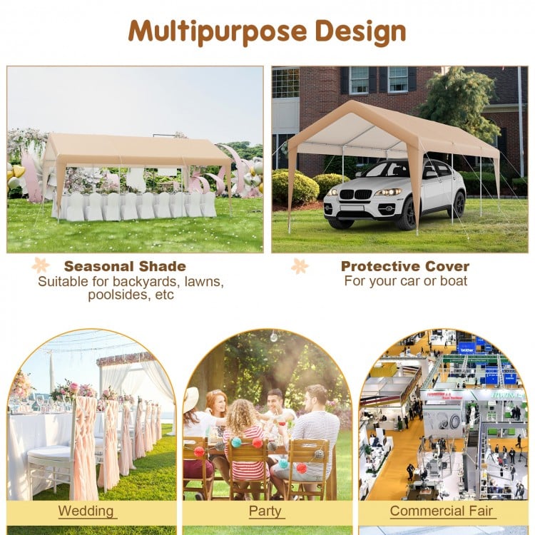 10 x 20 Feet Patio Heavy Duty All-Weather Carport-without Sidewall