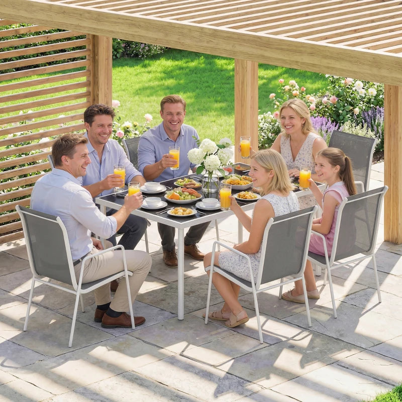 7 Piece Garden Dining Set, Garden Furniture Set with Rectangle Table and 6 Stackable Chairs