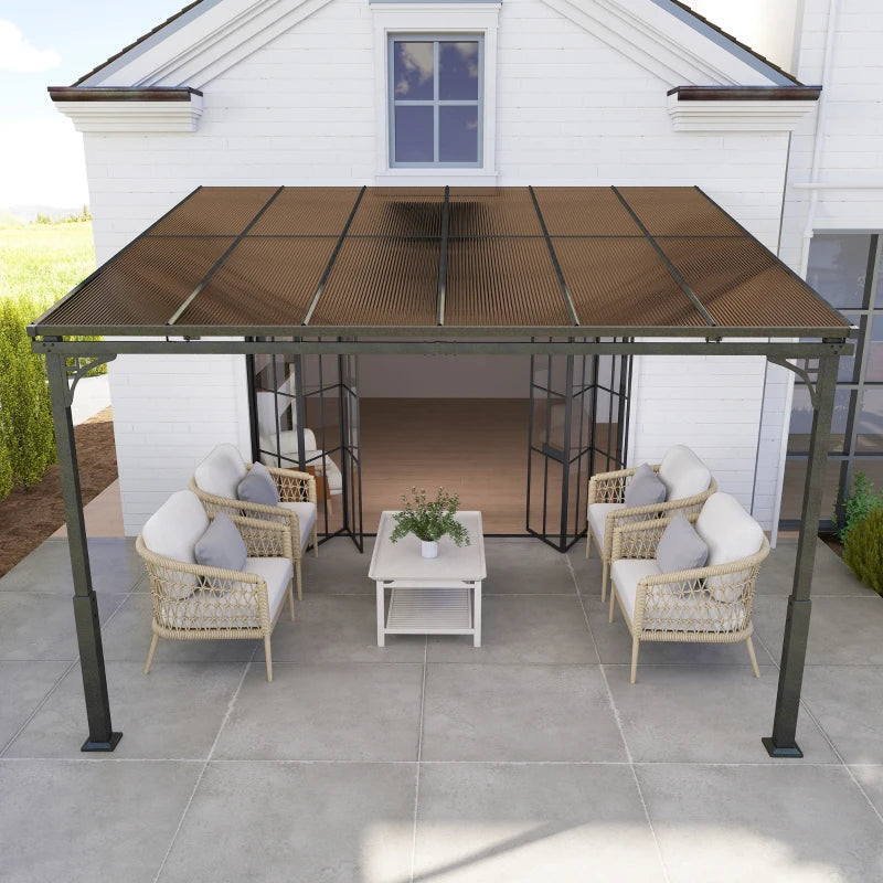 11' x 10' Outdoor Pergola, Wall Mounted Hardtop Lean-to Gazebo with Polycarbonate Roof and Metal-Aluminium Frame