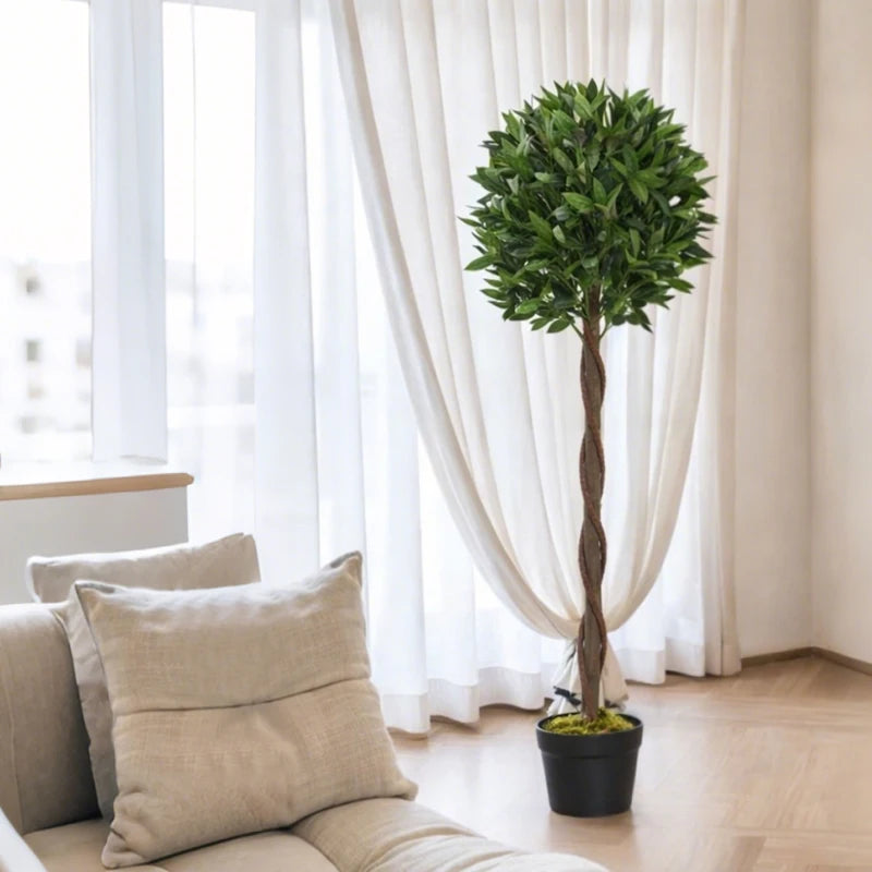 4FT Artificial Laurel Tree Set of 2, Lifelike Fake Plant with 564 Leaves, Potted Fake Plant for Home Office Decor, Green