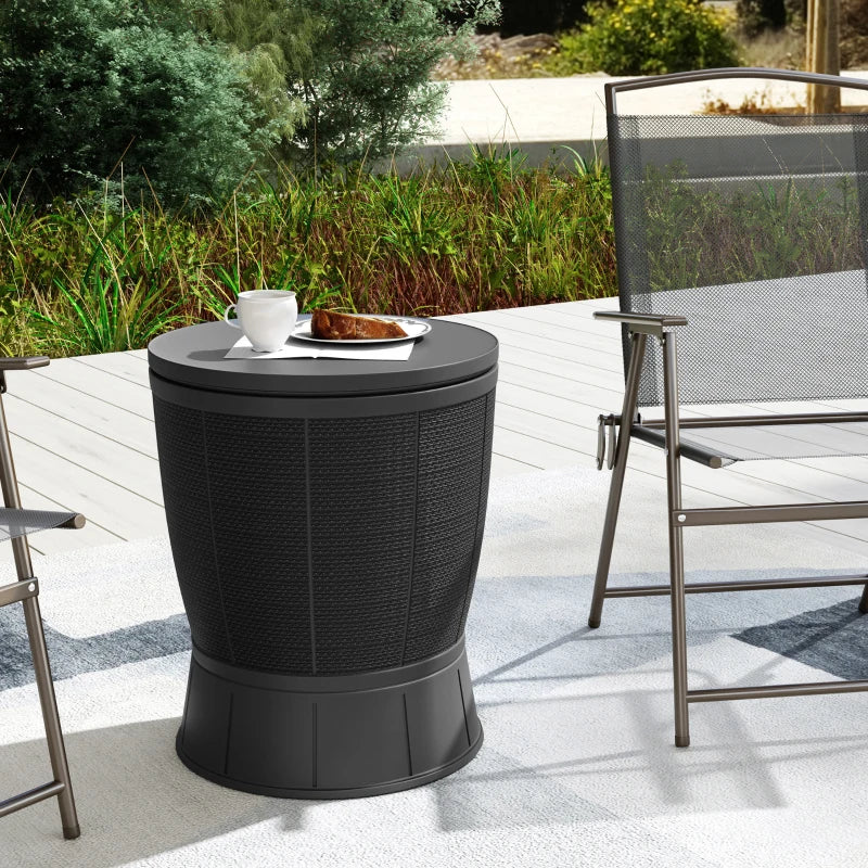 11 Gallon Patio Cooler Side Table, Outdoor Cooler Bar Table with Height Adjustable Top, Drainage Plug, Black
