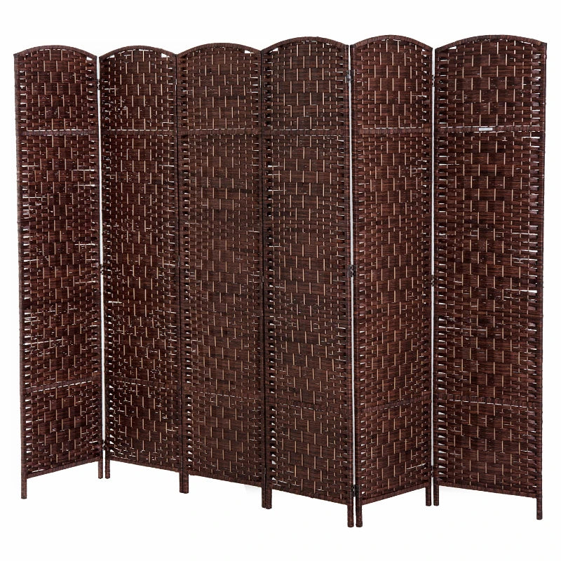 6ft Folding Room Divider, 6 Panel Wall Partition with Wooden Frame for Bedroom, Home Office, Brown