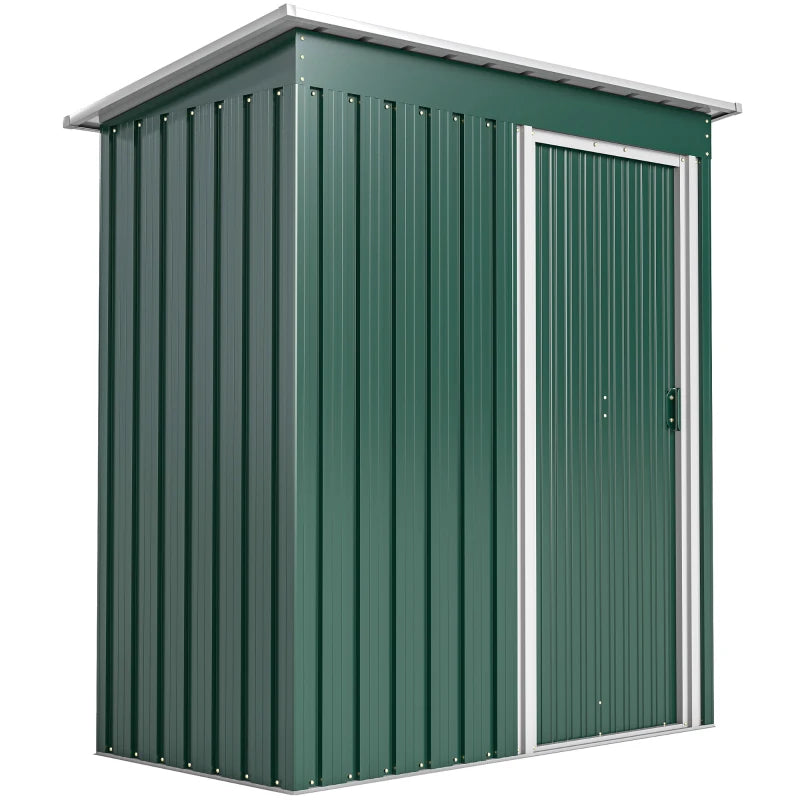 5 x 3 FT Outdoor Storage Shed with Sliding Door and Sloped Roof, Steel Frame Garden Shed Tool Equipment, Green