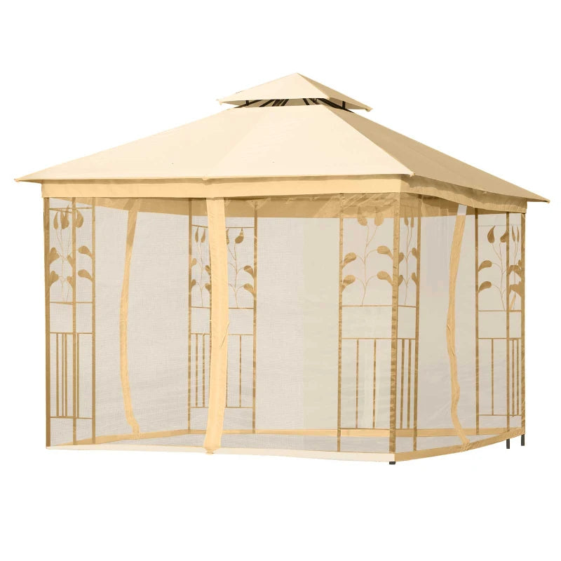 10'x10' Soft-top Steel Patio Gazebo Outdoor Sun Shelter with 2-Tier Polyester Roof, Curtain Sidewalls, Beige