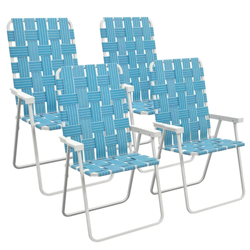 Set of 4 Folding Patio Chairs, Portable Chair Set with Armrests for Camping, Garden, Pool, Beach, Backyard, Blue