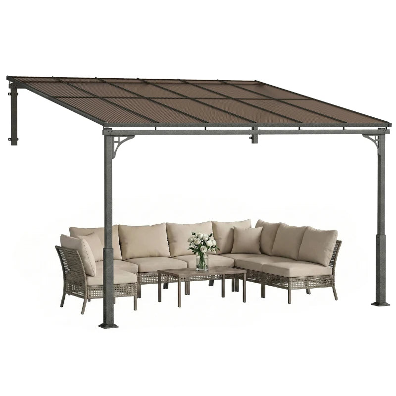 11' x 10' Outdoor Pergola, Wall Mounted Hardtop Lean-to Gazebo with Polycarbonate Roof and Metal-Aluminium Frame