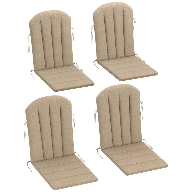 Set of 4 Patio Chair Cushions, High Back Adirondack Chair Cushion with Ties, High-Density Foam, Beige