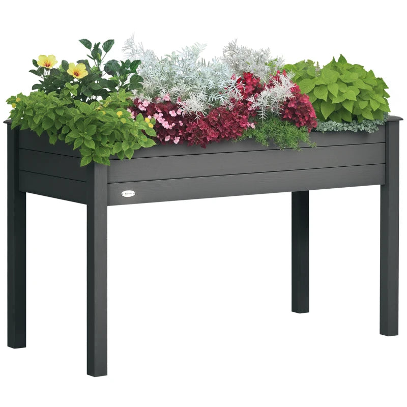 48" x 22" x 30" Wooden Patio Raised Garden Bed Planter, Elevated Planter Box with Legs, Outdoor Flower Stand with Inner Bag, Dark Grey