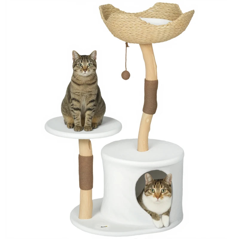 40" Real Wood Cat Tree, Cat Tower for Indoor Large Adult Cats with Scratching Posts, Condo, Perch, Washable Cushion,
