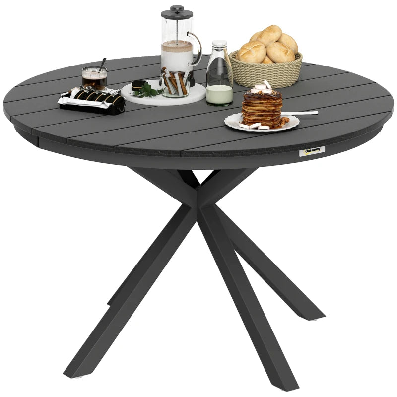 46.5" Outdoor Dining Table for 6, Round Picnic Table with Slatted Top for Balcony, Porch, Black