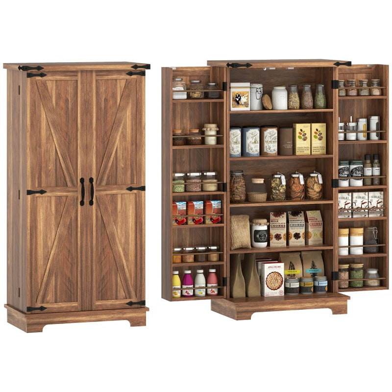 47" Kitchen Pantry Storage Cabinet, Farmhouse Kitchen Pantry Cabinet with Adjustable Shelves and Door Shelves, Brown