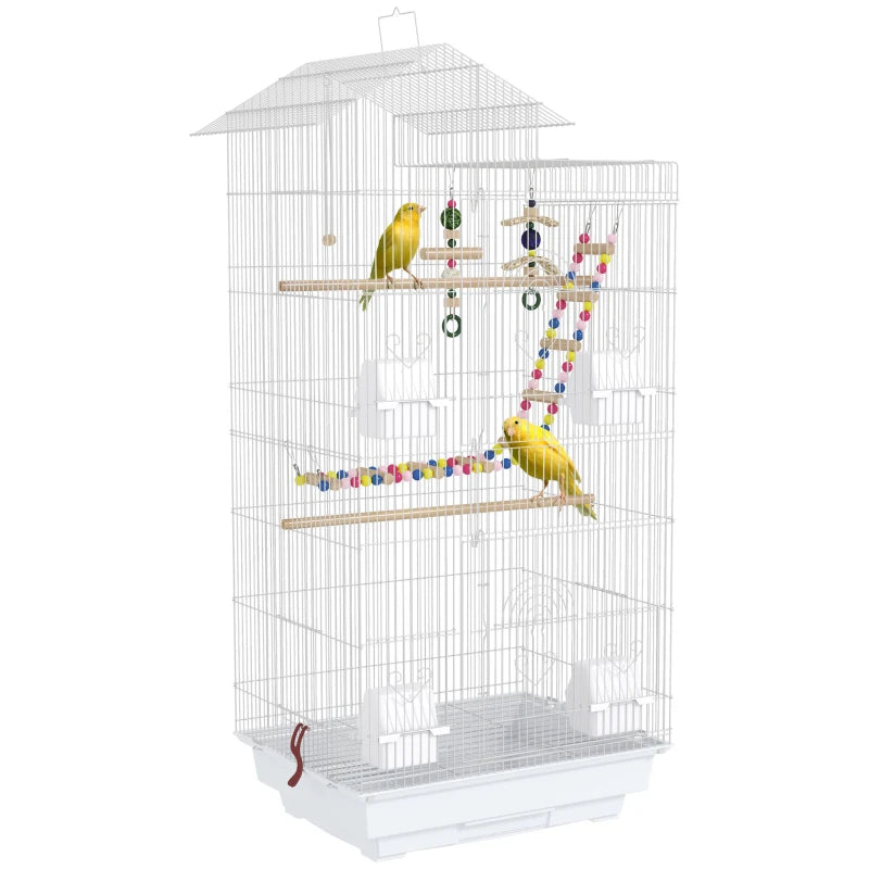 39" Bird Cage for Budgie, Cockatiel, Conure, Small Birds, with Ladder, Swing, Toys, Perches, Tray, Feeding Bowls, Handle