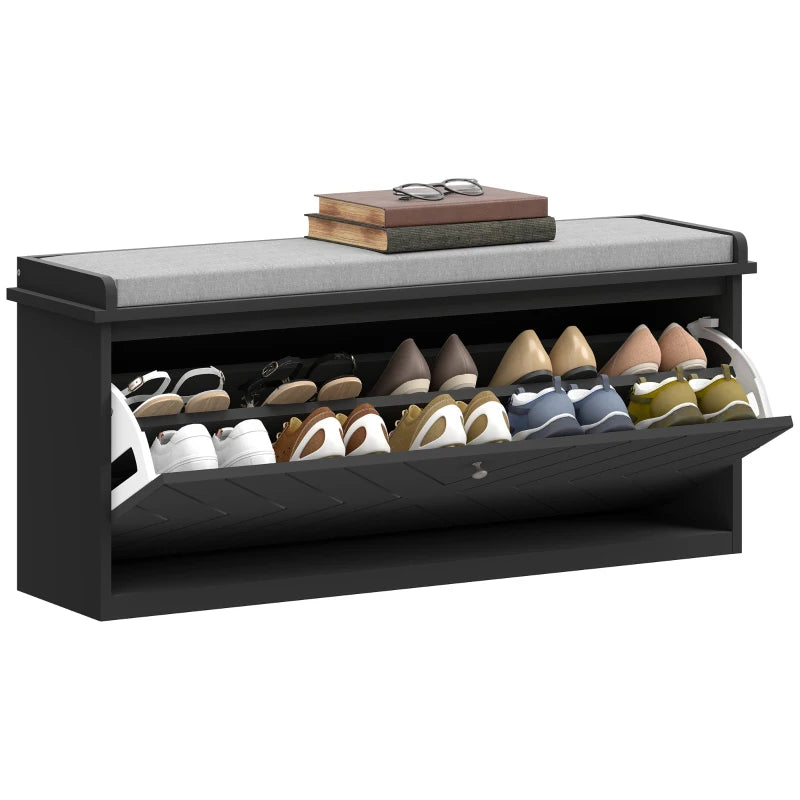 Shoe Storage with Seat, Upholstered Hallway Bench, Shoe Bench with Flip Drawer, Adjustable Shelf for 8-10 Pairs of Shoes