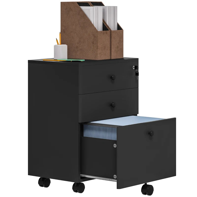 3-Drawer Small Filing Cabinet with Lock, Vertical Office Storage Cabinet with Wheels for Home Office, Black