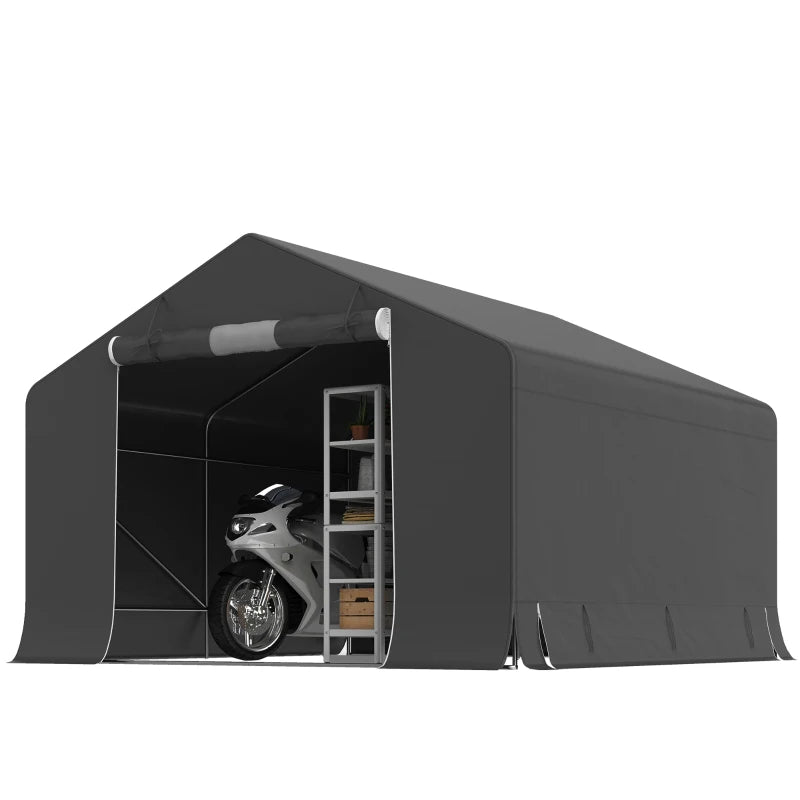 10' x 10' Portable Shed, Waterproof Bike Tent with Roll-up Zipper Door and Reinforced Galvanised Metal Frame, Dark Grey