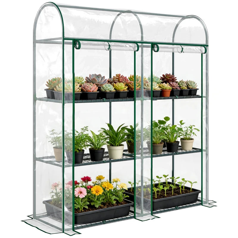 3 Tier Mini Greenhouse, Portable Greenhouse with 2 Roll-up Doors, 56.3" x 18.1" x 64.6", Clear