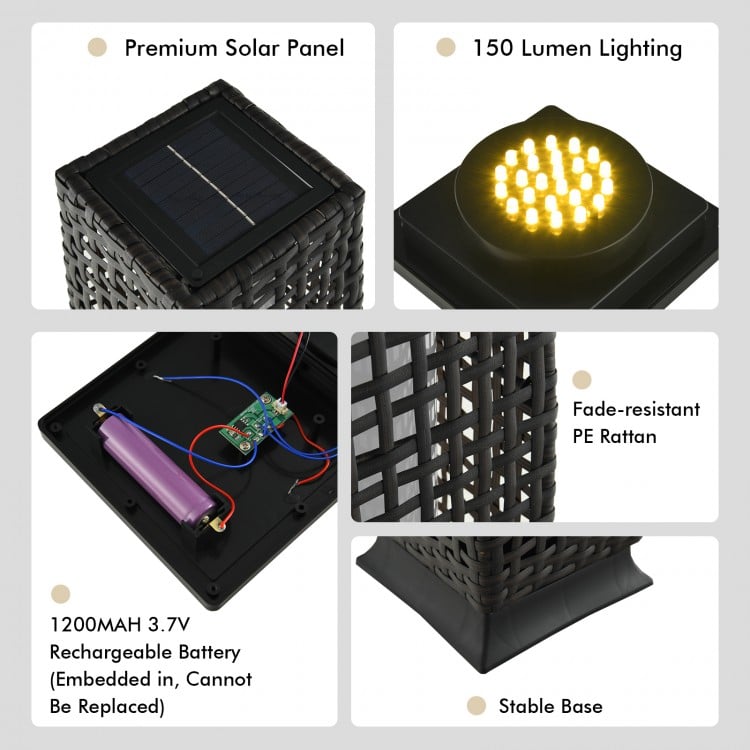 2 Pieces Solar-Powered Square Wicker Floor Lamps with Auto LED Light-Black