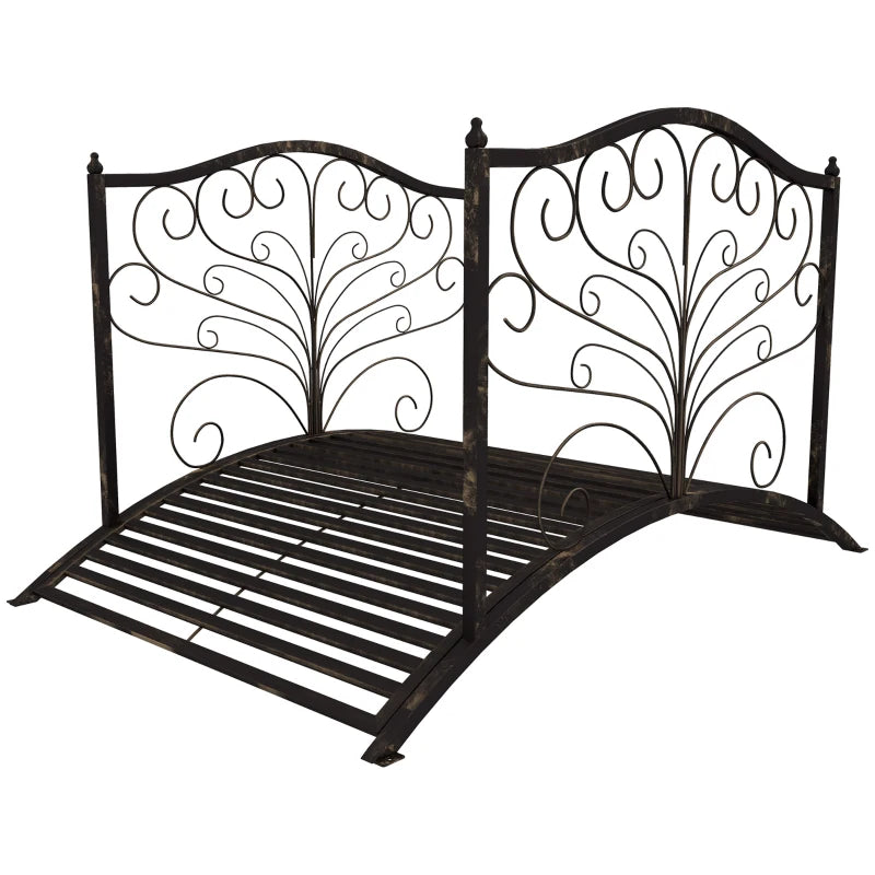 4FT Metal Garden Bridge Decorative Arc Bridge with Guardrails Black Bronze