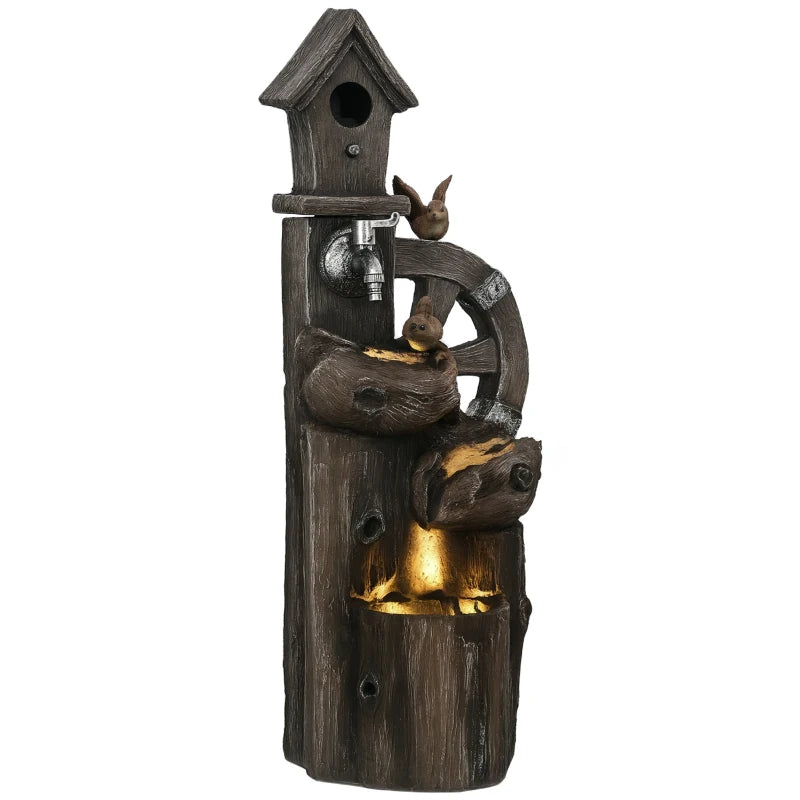 2-in-1 Outdoor Water Fountain with Birdhouse, Outdoor Waterfall, 13.6" L x 11.6" W x 36.2" H Mixed Colour