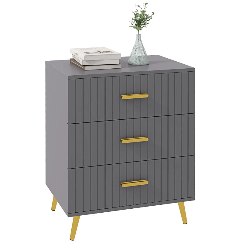 3 Drawer Cabinet, Drawer Chest for Bedroom, Chest of Drawers with Aluminium Legs and Gold Handles, Dark Grey