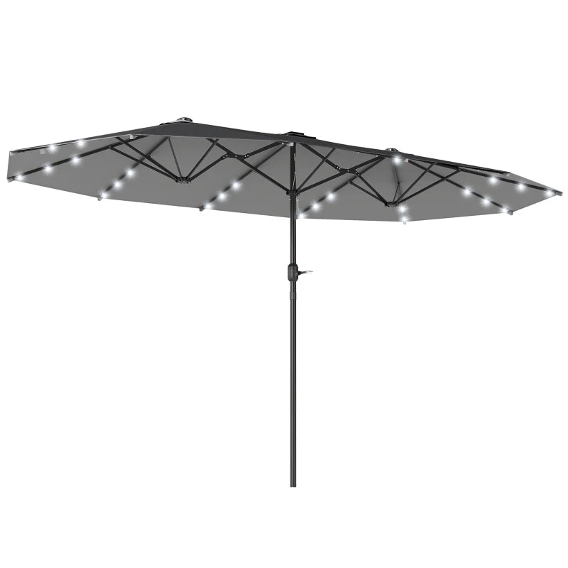 173" Double-Sided Sun Umbrella Garden Parasol Patio Sun Shade Outdoor with LED Solar Light, No Base Included, Dark Gre