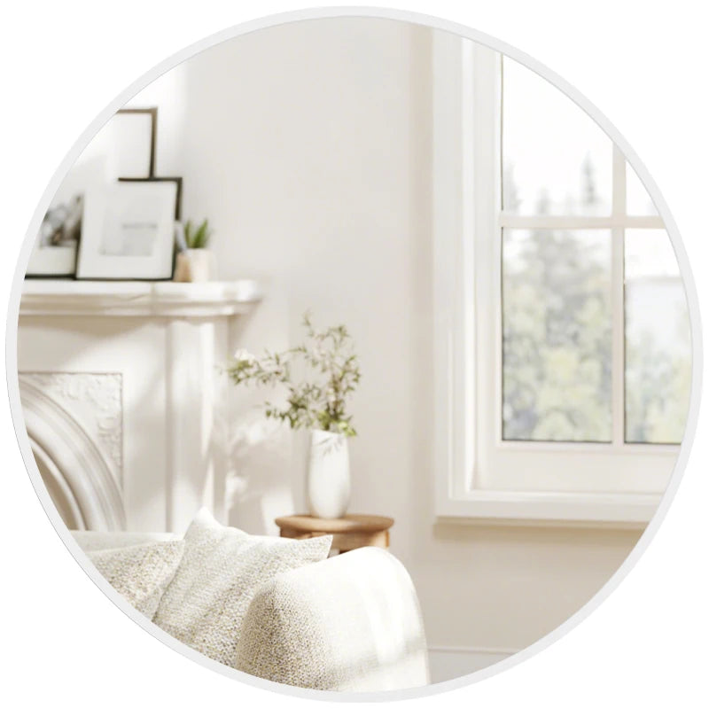 36" Round Mirror, Bathroom Wall Mirror with Metal Frame, Decorative Vanity Mirror for Living Room, Bedroom, White
