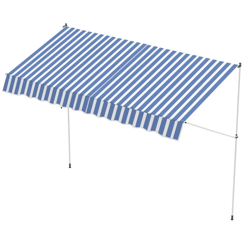 10x5ft Manual Retractable Awning, Patio Sun Shade Canopy Shelter with 5.6-9.2ft Support Pole, Water Resistant UV Protector, for Window, Door, Porch, Deck, Blue