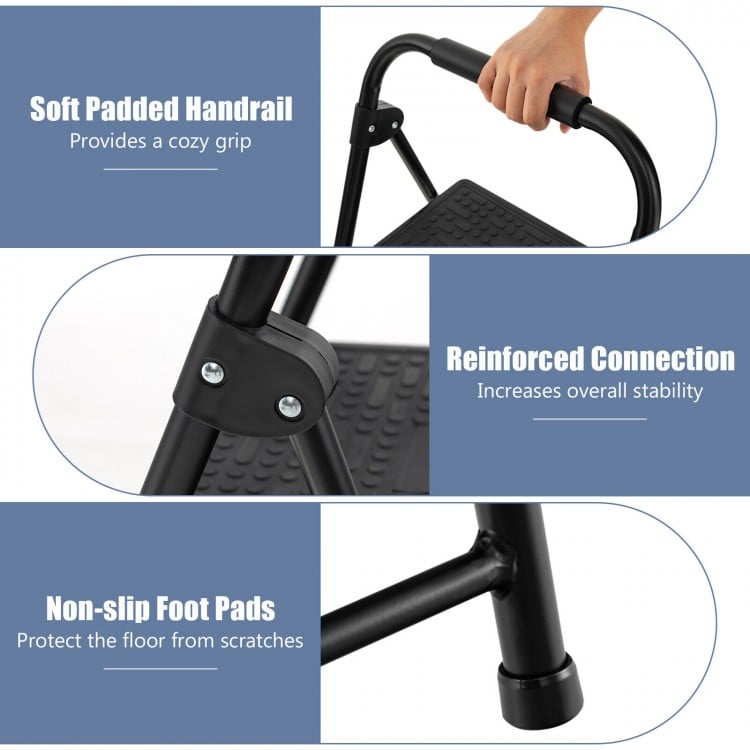 2-Step/3-Step Ladder with Wide Anti-Slip Pedal-2-Step