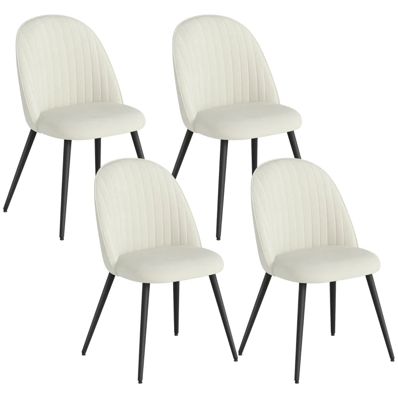 Set of 4 Modern Dining Chairs, Velvet Upholstered Kitchen Chairs with Steel Legs for Living Room, Cream White