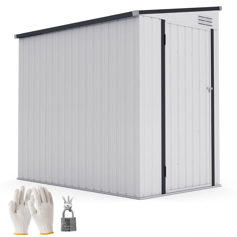 4.3' x 6.3' Outdoor Storage Shed Lean to Shed Outdoor Metal Tool Shed with Lockable Door and Air Vents, White