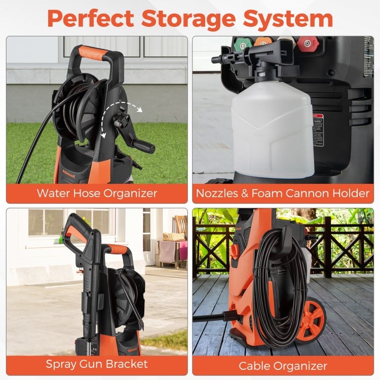 2150PSI Electric Pressure Washer 1.2GPM with 4 Quick Connect Nozzles and Foam Cannon-Orange