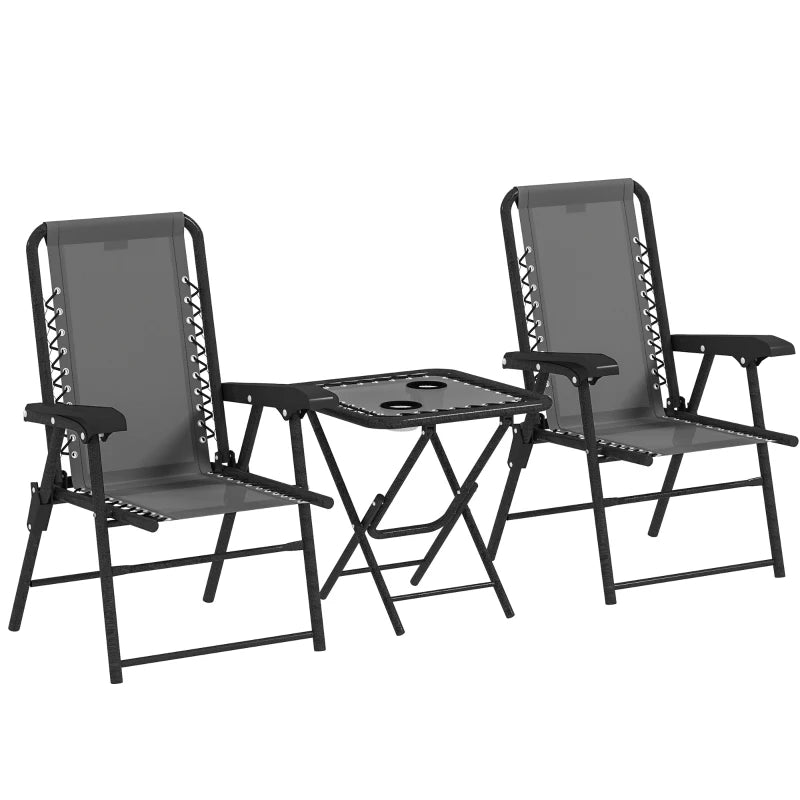 3 Pieces Patio Bistro Set, Outdoor Folding Table and Chairs Set, Metal Patio Furniture Set with Cup Holders