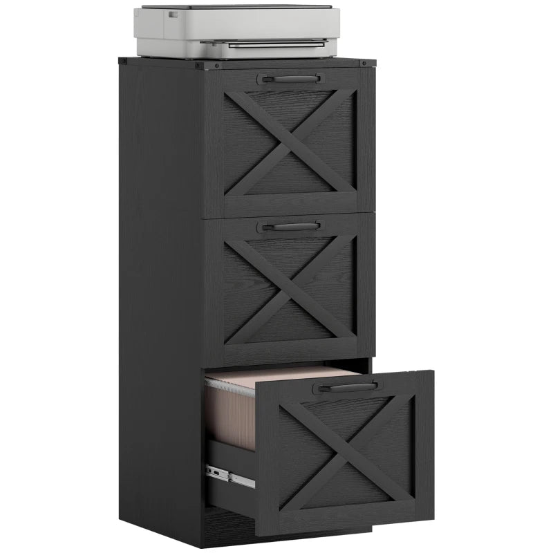 3 Drawer File Cabinet with Silent Slides, Vertical Farmhouse Filing Cabinet Fits Letter/A4 Size Home Office, Black
