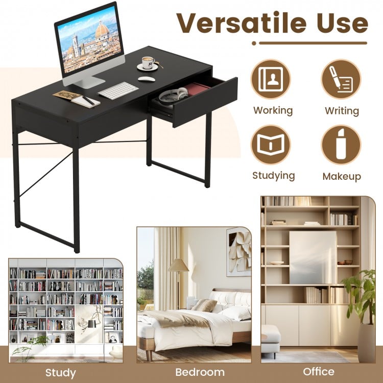 2-Drawer Home Office Desk with Steel Frame-Black