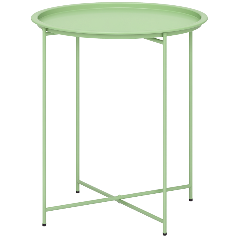 18" Outdoor Side Table with Removable Tray and Folding Legs, Indoor Outdoor for Balcony, Porch, Green