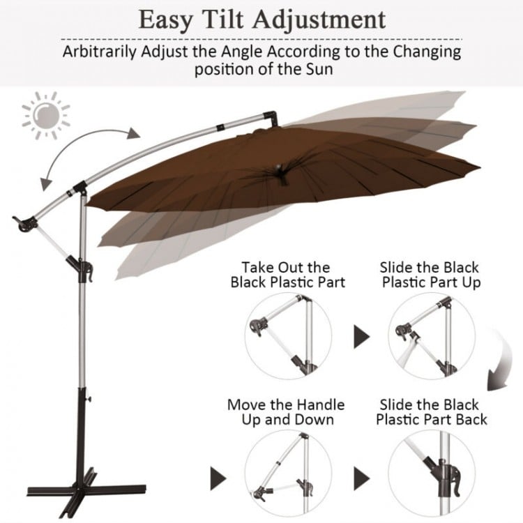 10 Feet Patio Offset Umbrella Market Hanging Umbrella for Backyard Poolside Lawn Garden-Tan
