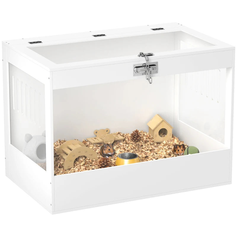 31.5"L Hamster Cage with Openable Top, Hut, Seesaw, Ladder for Dwarf Hamster, Gerbil, White