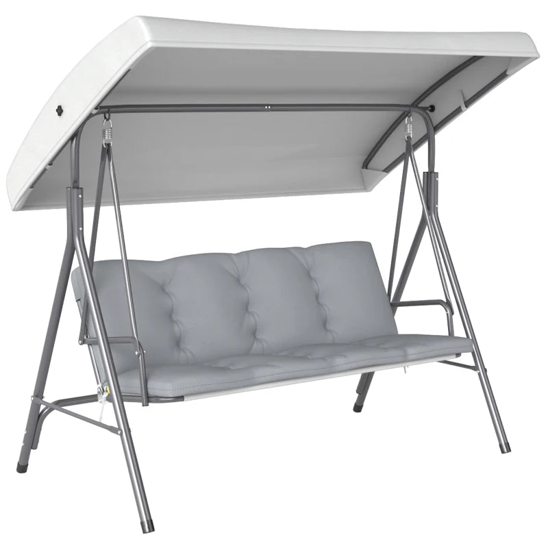 3-Seat Patio Swing Chair, Outdoor Porch Swing Glider with Adjustable Canopy, Light Grey