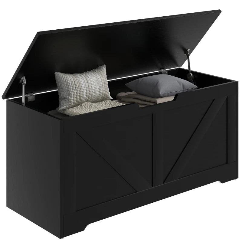 39.4 Inches Storage Chest, Storage Trunk with 2 Safety Hinges for Living Room, Black Wood Grain