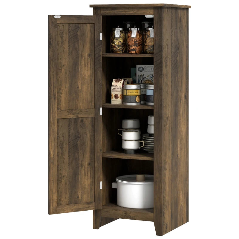 48" Farmhouse Kitchen Pantry Storage Cabinet with Barn Door, Kitchen Pantry Cabinet with Adjustable Shelves, Brown