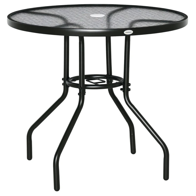 31.5" Round Outdoor Dining Table Coffee Side Bistro Table with Umbrella Hole, Glass Top, Steel Frame for Garden, Patio