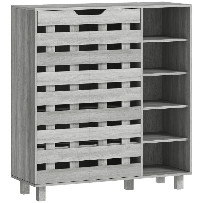 Shoe Cabinet, 21 Pair Shoe Storage Cabinet Organizer with 5-tier Double Door Cabinet and 5-tier Open Shelves, Light Grey