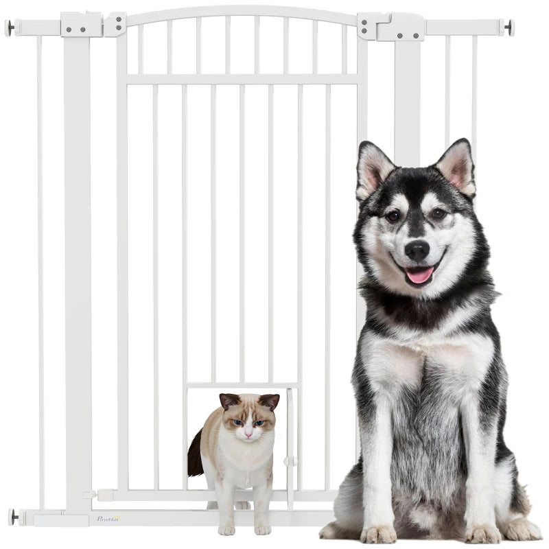 30"-41" Extra Wide Pet Gate with Small Door, 42" H Dog Gate with 3-Inch and 5.5-Inch Extension Kit
