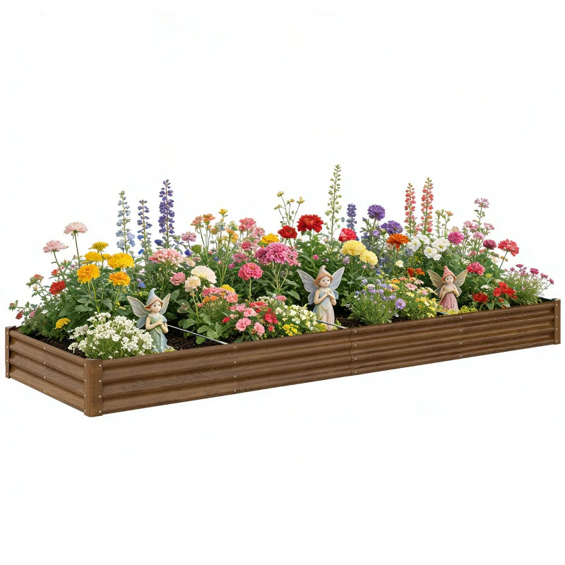 12 x 4 x 1ft Galvanized Raised Garden Bed, Reinforced Outdoor Planter Box with Open Bottom, Distressed Brown