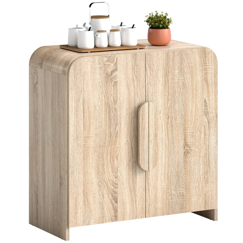 Sideboard Buffet Cabinet, 31.5" Modern Kitchen Storage Cabinet with Soft-Close Door and Adjustable Shelf, Natural Wood
