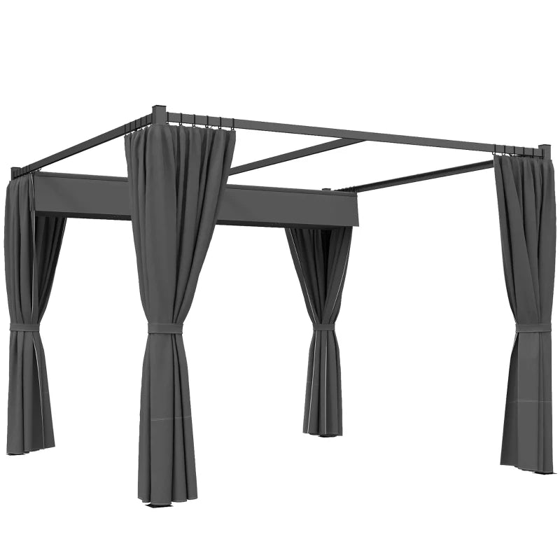 10' x 10' Retractable Pergola Canopy with Sidewalls, Metal Outdoor Gazebo Sun Shade Shelter, Dark Grey